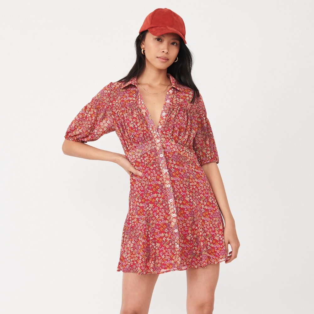 Free People Red Floral Mini Dress